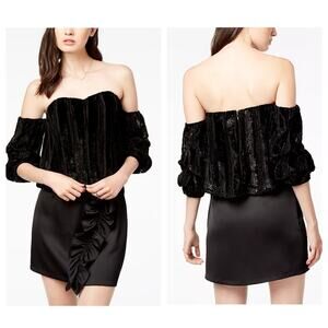 ASTR THE LABEL Womens Tasha Off The Shoulder Velvet Metallic Striped Top Size XS